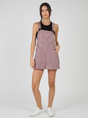 WeWoreWhat Gingham Short Overalls in Plum White Size XS / Medium NEW